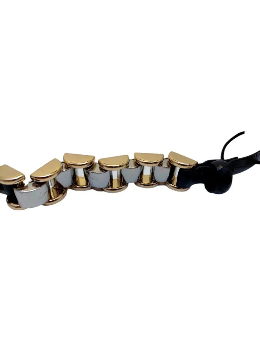 Zara Limited Edition Leather and link  Black Belt Size 30/80 Silver & Gold tone